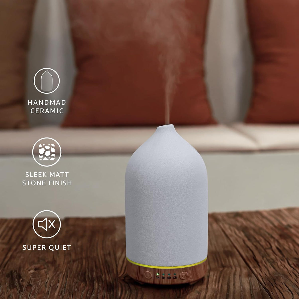 Gooamp 200ML Ceramic Essential Oil Diffuser - Ultrasonic Aromatherapy & Humidifier with 7-Color LED Lights, Auto Shut-Off, Wood Grain Base, 1H/3H/6H Timer | Scent for Home, Office, Yoga